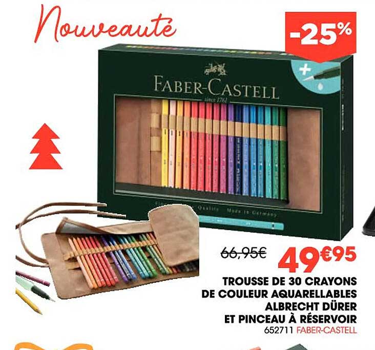 trousse de 30 crayons de couleur aqaurellables albrecht dürer et pinceau à réservoir faber-castell