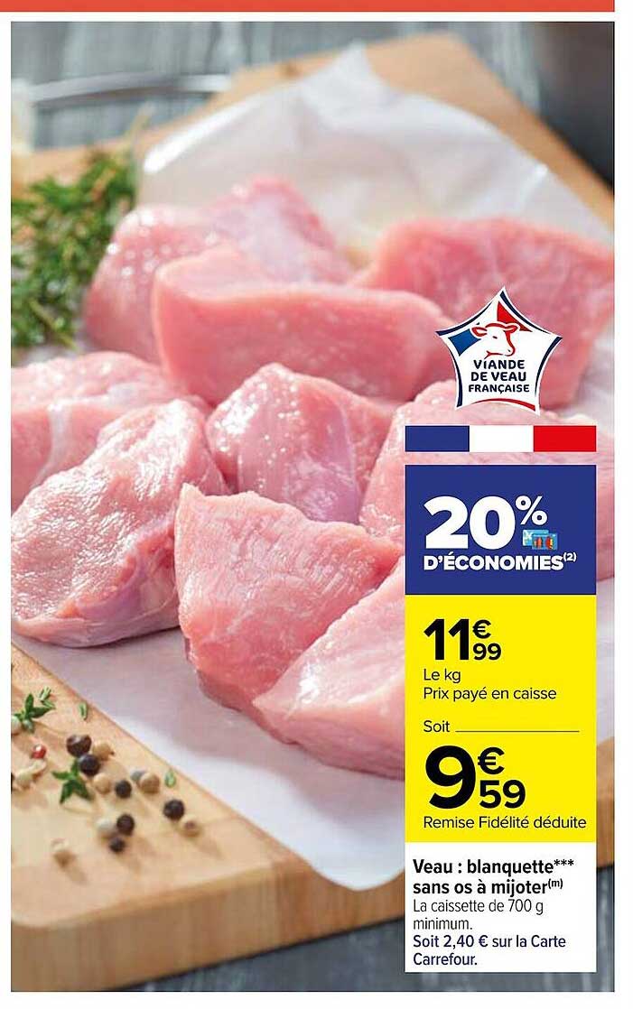 Veau : Blanquette Sans Os à Mijoter