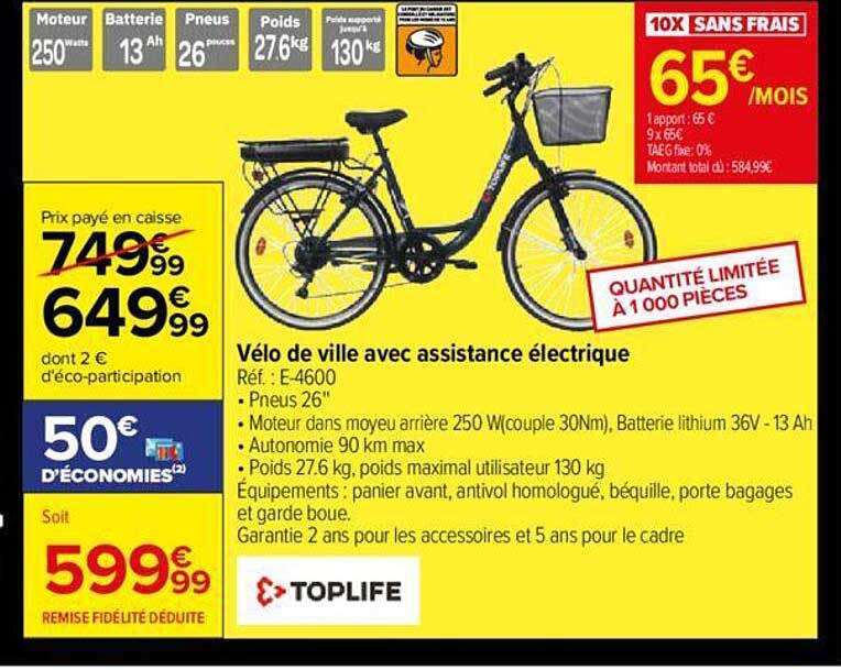vélo de ville avec assistance électrique toplife