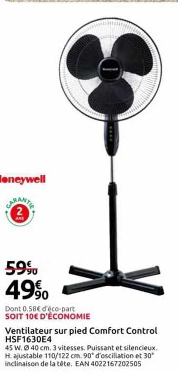 ventilateur sur pied comfort control hsf1630e4 honeywell