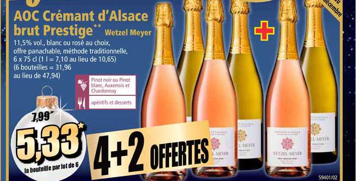 aoc crémant d' alsace brut prestige wetzel meyer 4+2 offertes