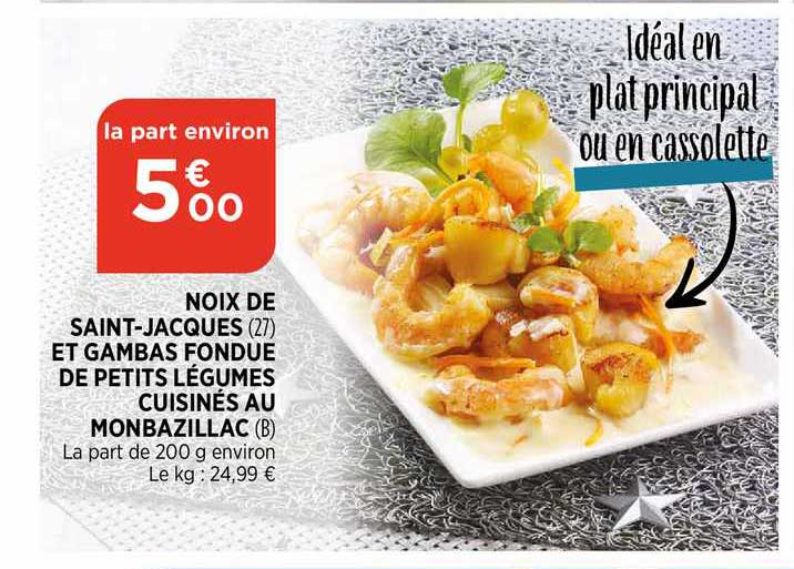 noix de saint jacques et gambas fondu de petits légumes cuisinés au mombazillac