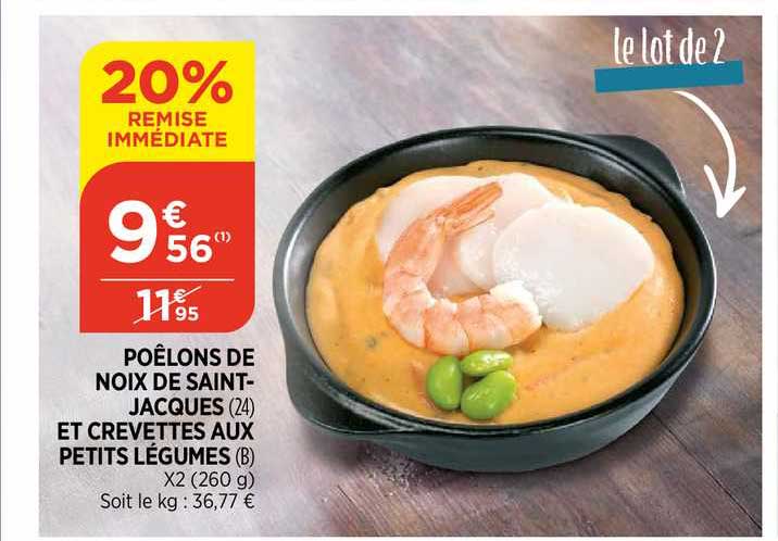 poêlons de noix de saint-jacques et crevettes aux petits légumes