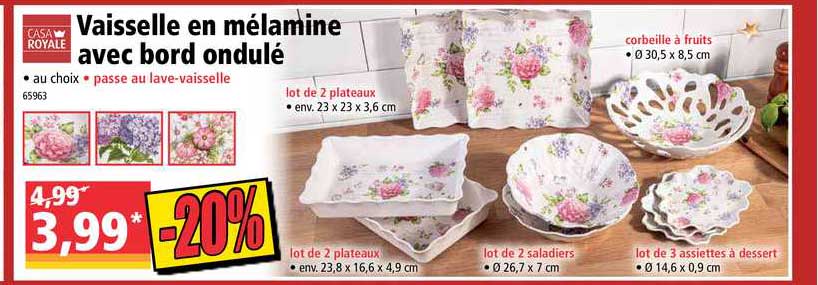 vaisselle en mélamine avec bord ondulé casa royale