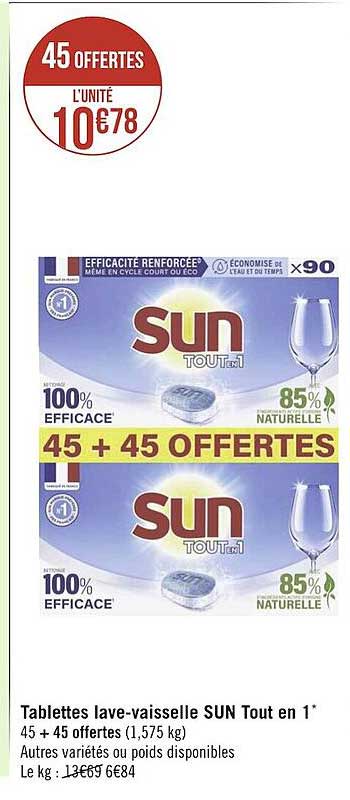 tablettes lave-vaisselle sun tout en 1