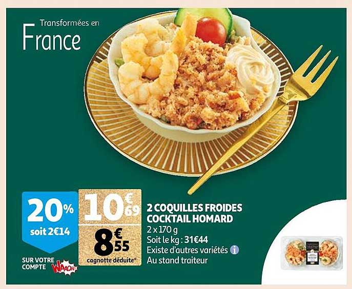 2 coquilles froides cocktail homard