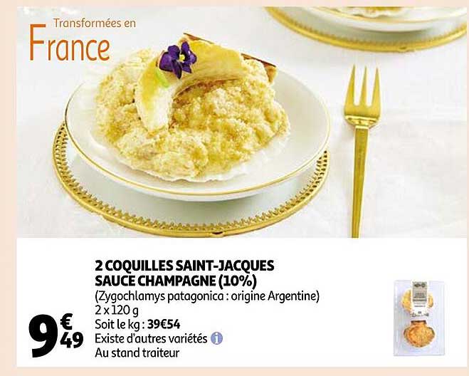 2 Coquilles Saint-jacques Sauce Champagne (10%)