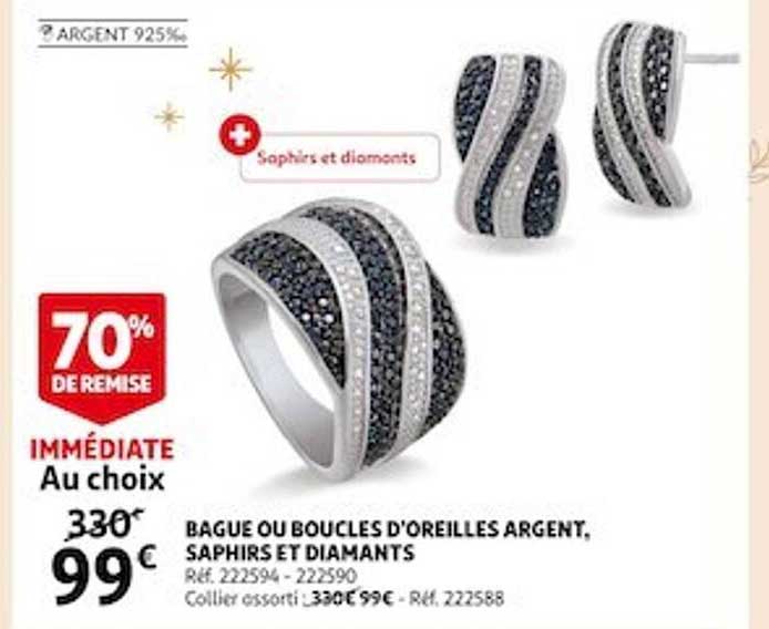 bague ou boucles d'oreilles argent, saphirs et diamants