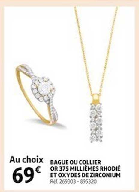 bague ou collier or 375 millièmes rhodié et oxydes de zirconium