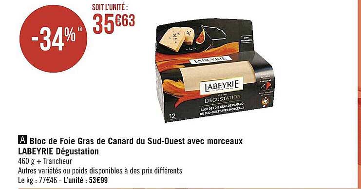 bloc de foie gras de canard du sud-ouest avec morceaux labeyrie dégustation