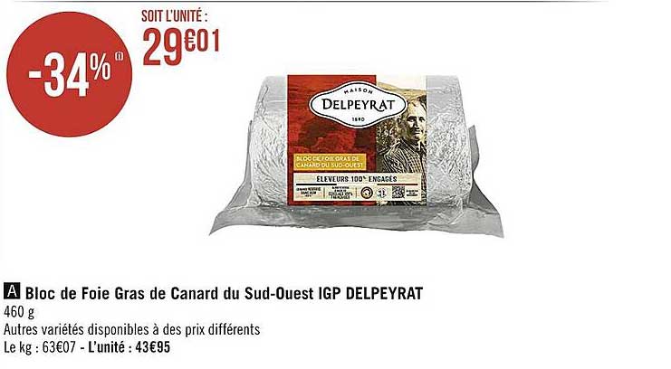 bloc de foie gras de canard du sud-ouest igp delpeyrat