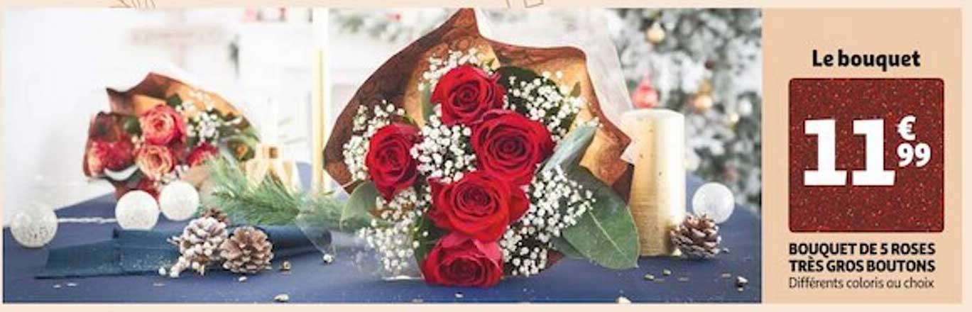 bouquet de 5 roses très gros boutons