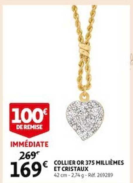 collier or 375 millièmes et cristaux