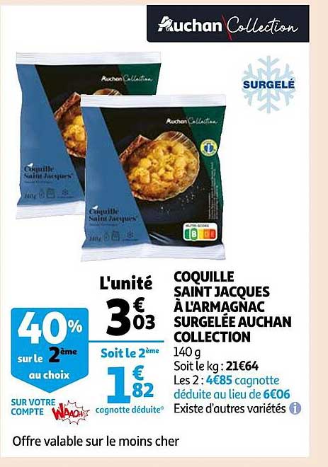 Coquille Saint Jacques à L'armagnac Surgelée Auchan Collection