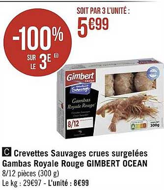 crevettes sauvages crues surgelées gambas royale rouge gimbert océan