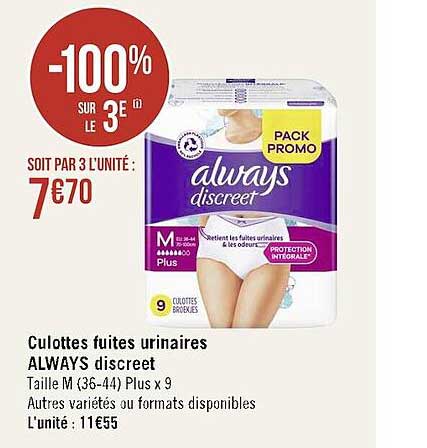 culottes fuites urinaires always discreet