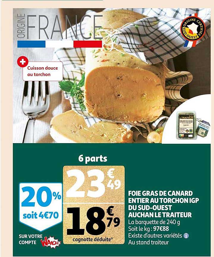 Foie Gras De Canard Entier Au Torchon Igp Du Sud-ouest Auchan Le Traiteur