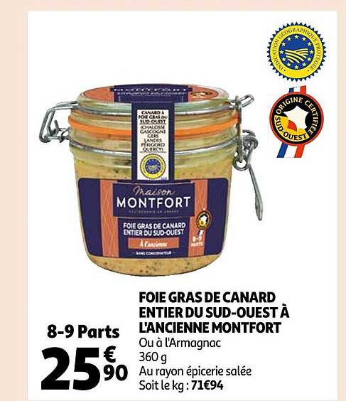 foie gras de canard entier du sud-ouest à l'ancienne montfort