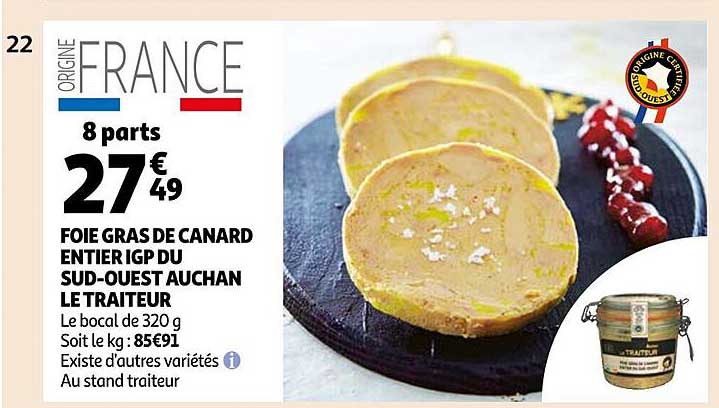 foie gras de canard entier igp du sud-ouest auchan le traiteur
