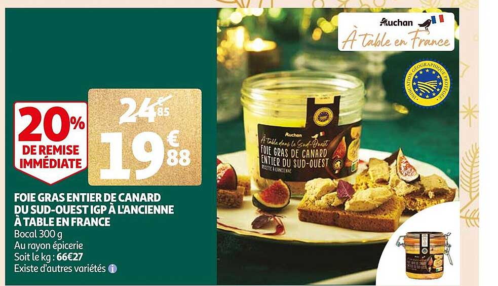 foie gras entier de canard du sud-ouest igp à l'ancienne à table en france