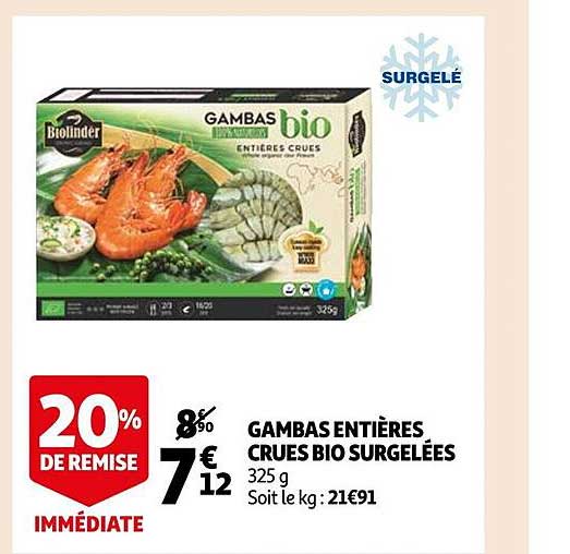 Gambas Entières Crues Bio Surgelées
