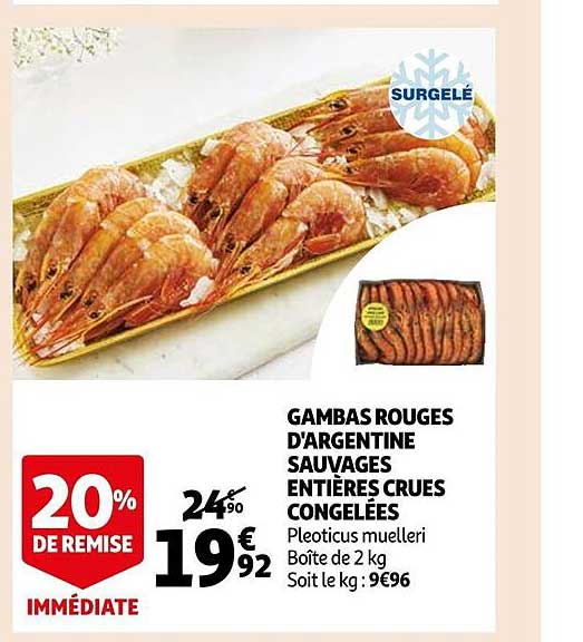 gambas rouges d'argentine sauvages entières crues congelées