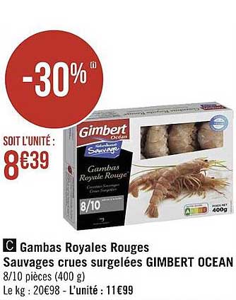 gambas royales rouges sauvages crues surgelées gimbert océan