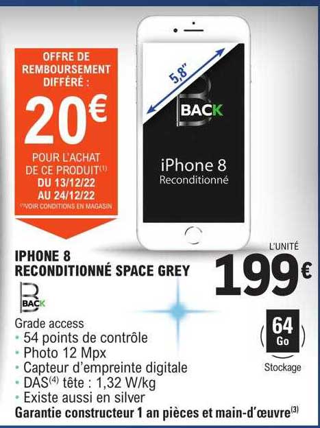iPhone 8 reconditionné space grey 5,8" back