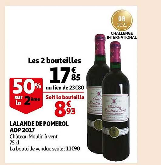 lalande de pomerol aop 2017 château moulin à vent