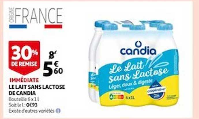 le lait sans lactose de candia