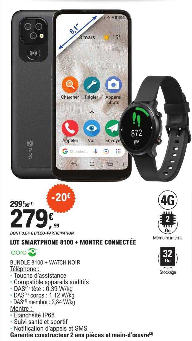 lot smartphone 8100 + montre connectée doro