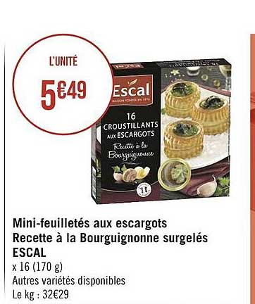 mini-feuilletés aux escargots recette à la bourguignonne surgelés escal