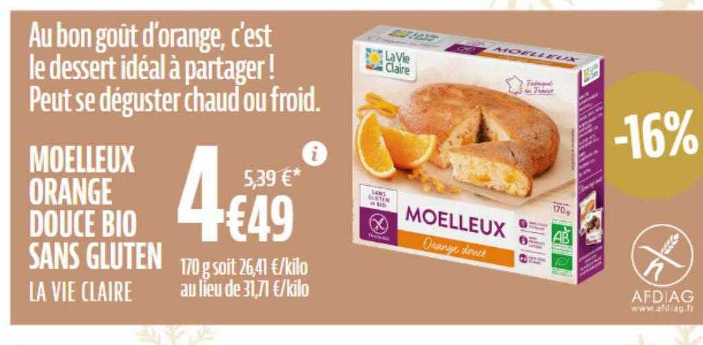 Moelleux Orange Douce Bio Sans Gluten La Vie Claire