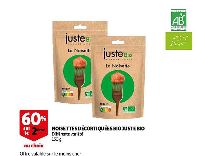 noisettes décortiquées bio juste bio
