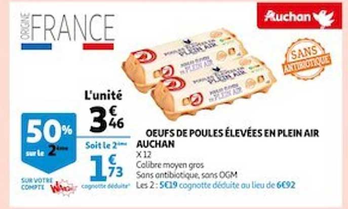 œufs de poules élevées en plein air auchan