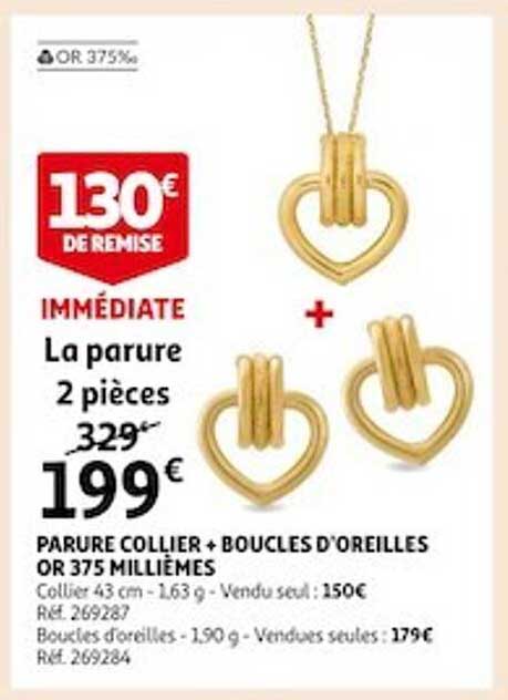 parure collier + boucles d'oreilles or 375 millièmes
