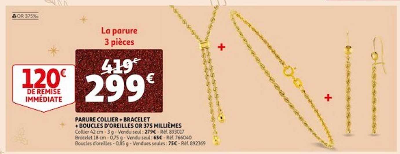 parure collier + bracelet + boucles d'oreilles or 375 millièmes