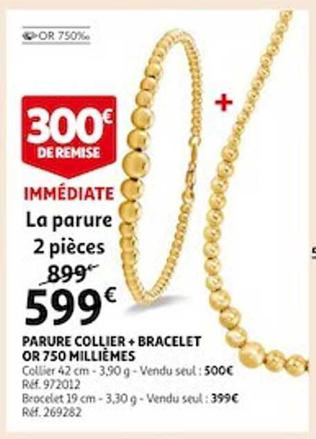 parure collier + bracelet or 750 millièmes