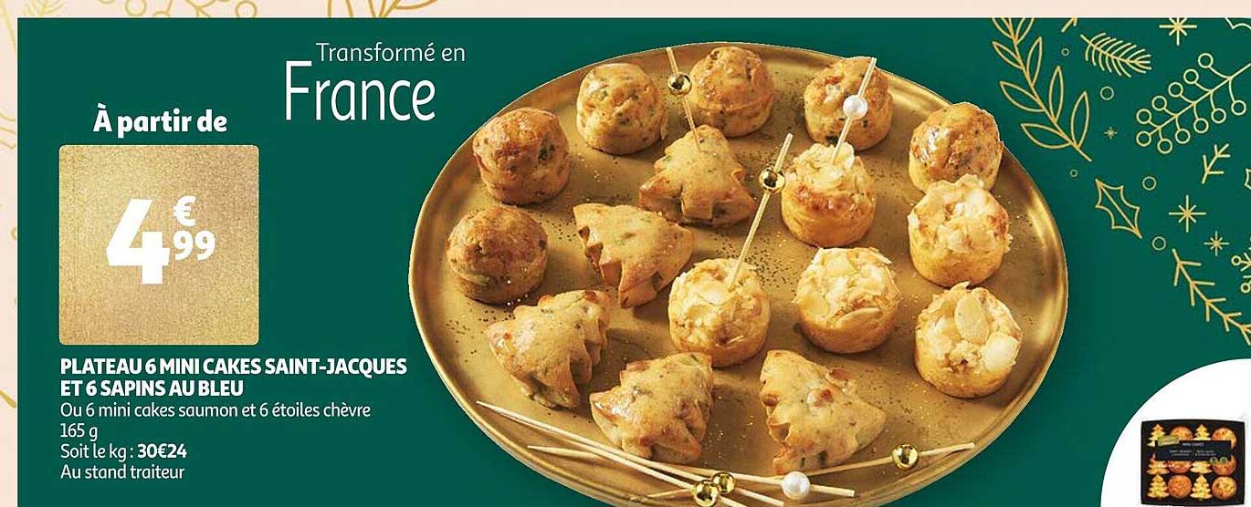 plateau 6 mini cakes saint-jacques et 6 sapins au bleu