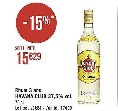 rhum 3 ans havana club 37,5% vol.