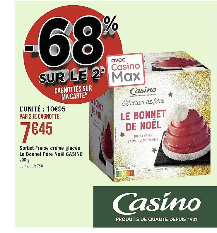 sorbet fraise crème glacée le bonnet père noël casino