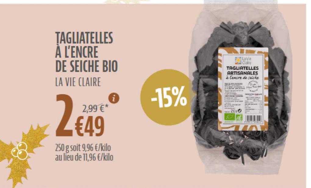 tagliatelles à l'encre de seiche bio la vie claire