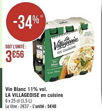 vin blanc 11% vol. la villageoise en cuisine