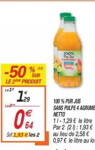 100% pur jus sans pulpe 4 agrume netto