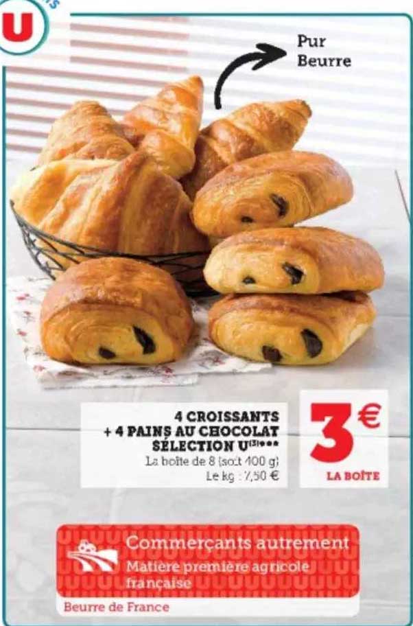 4 croissants + 4 pains au chocolat sélection u