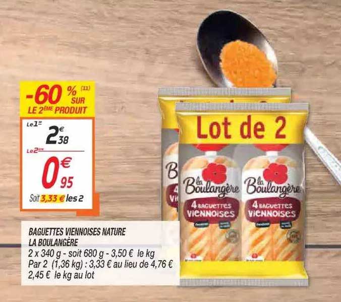 Baguettes Viennoises Nature La Boulangère