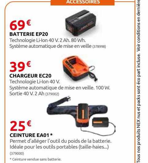 accessoires batteire ep20 chargeur ec20 ceinture ea01