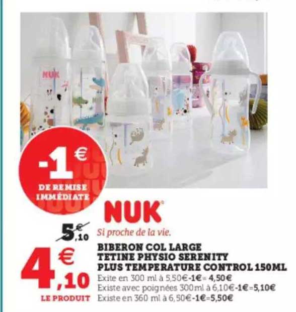 biberon col large tétine physio serenity plus température control 150 ml