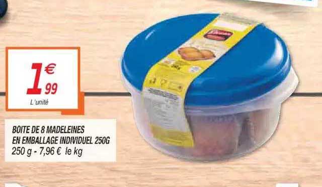 boite de 8 madeleines en emballage individuel 250g