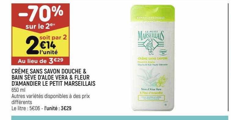 crème sans savon douche & bain sève d aloe vera & fleur d amandier le petit marseillais